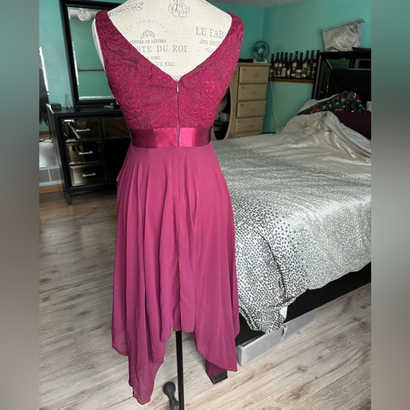 Ever-Pretty V-Neck Irregular Hem Lace A-Line Chiffon Cocktail Dress Mulberry - S - Picture 5 of 13